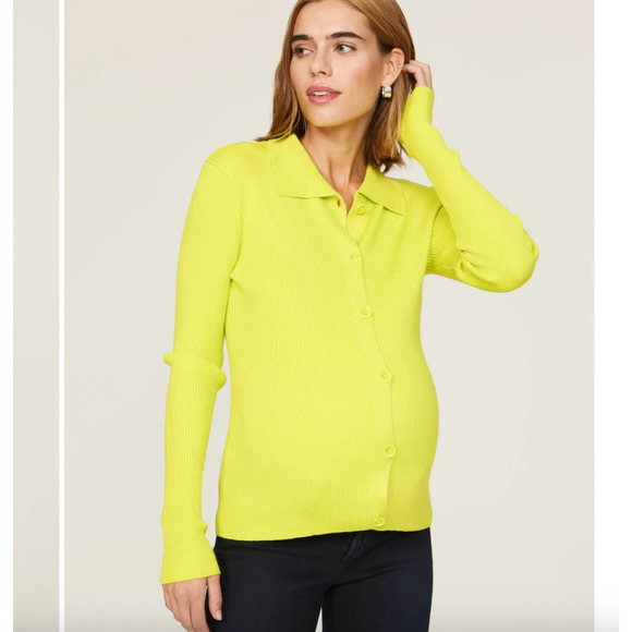 Emilia George Lime Green Eliza Button-Up Cardigan Womens SMALL Maternity Ribbed - Picture 5 of 12